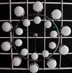 One of Two Very Huge Glass and Chrome Chandelier