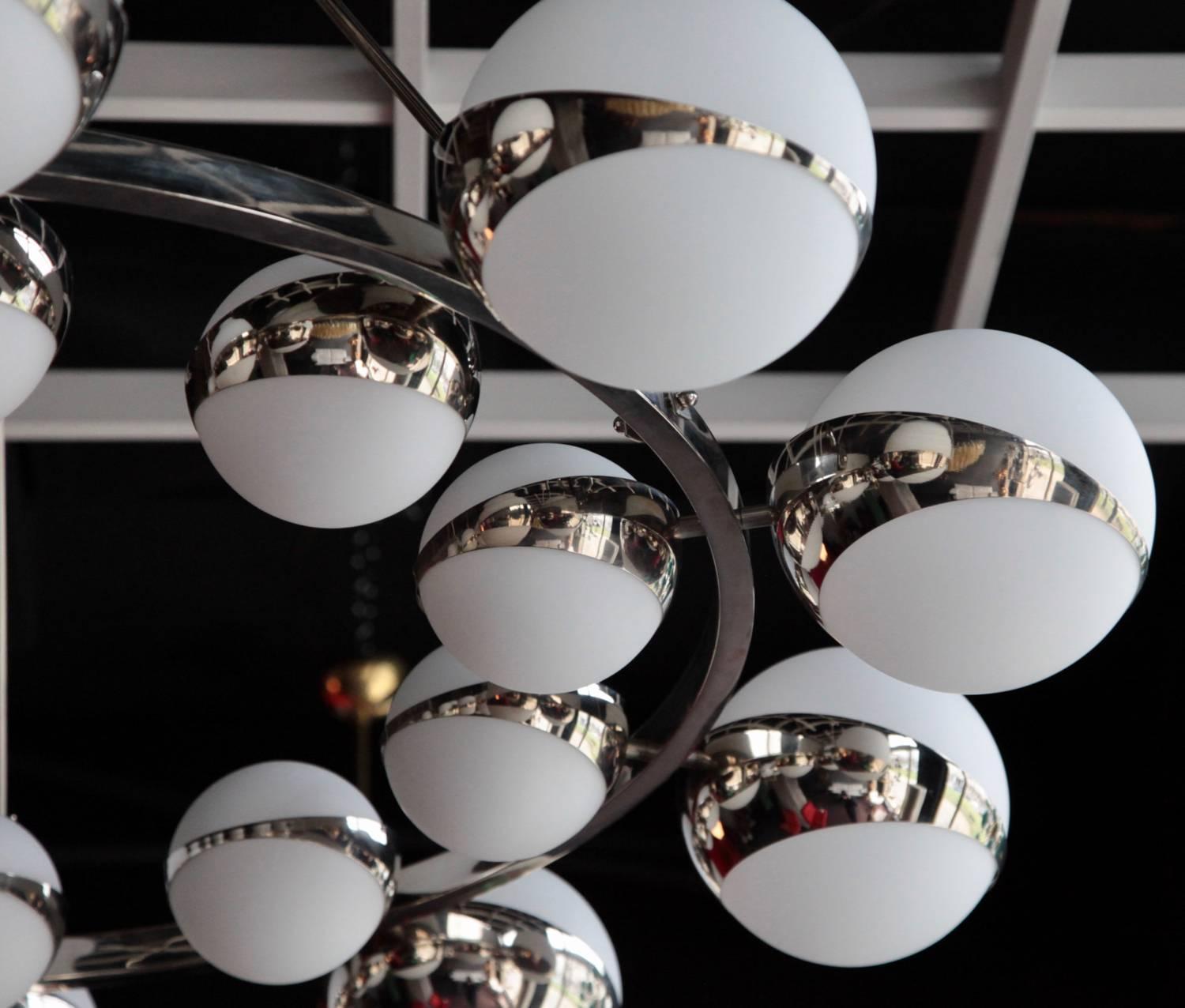 Mid-Century Modern One of Two Very Huge Glass and Chrome Chandelier For Sale