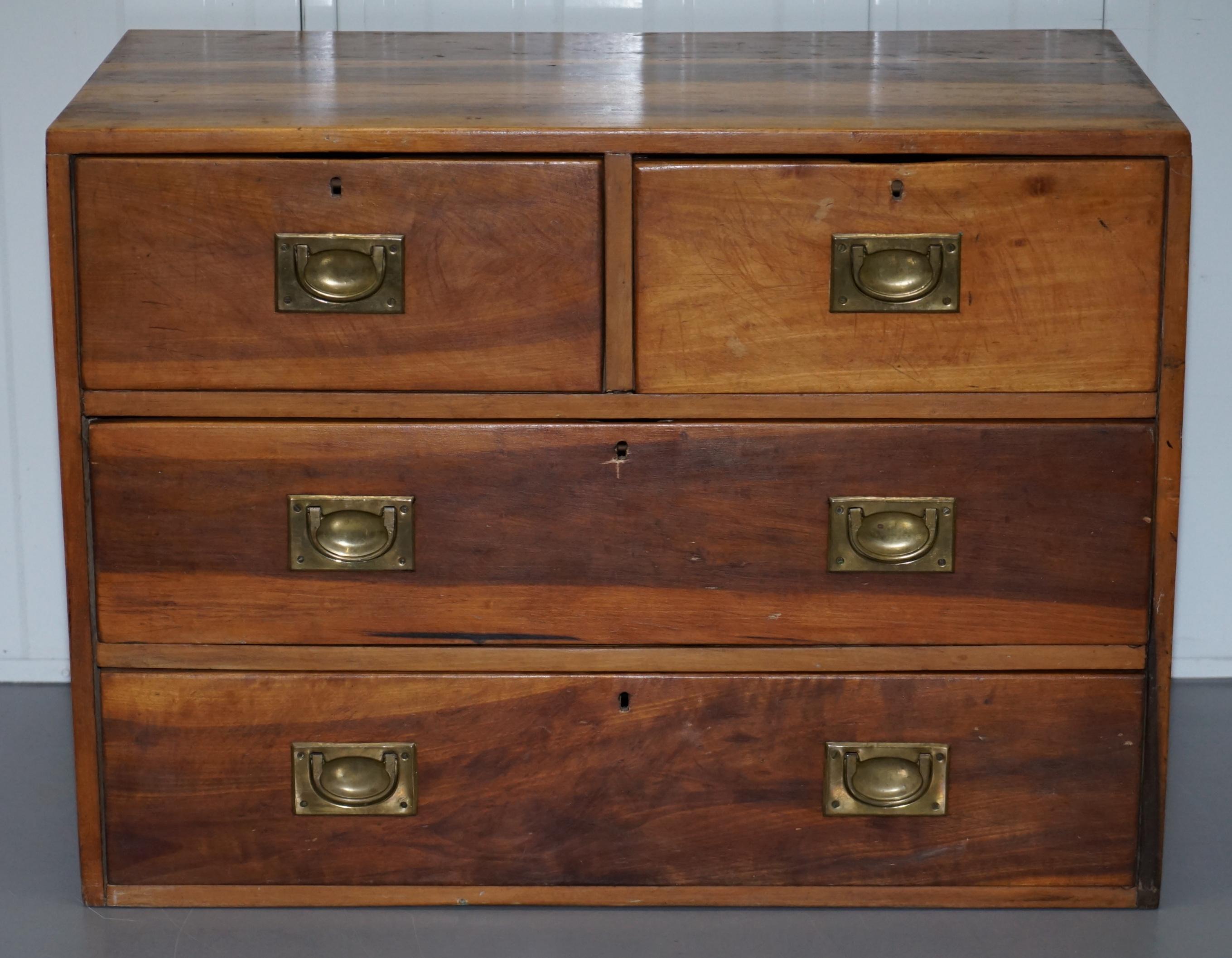 We are delighted to offer for sale one of two circa 1950s Military Campaign chests of drawers

A very good looking and well made piece in Camphor wood.

This one has a lovely timber patina, it really glows from all angles, the drawers all