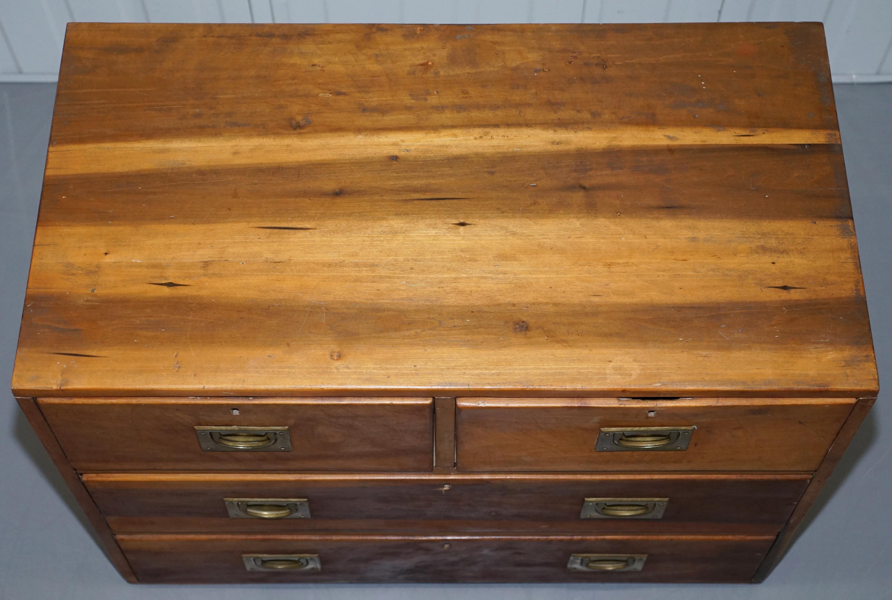 English One of Two Vintage circa 1950s Solid Camphor Military Campaign Chest of Drawers