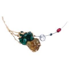 Collier pendentif unique en or 18 carats fabriqué en Italie, avec alexandrite et rhodonite