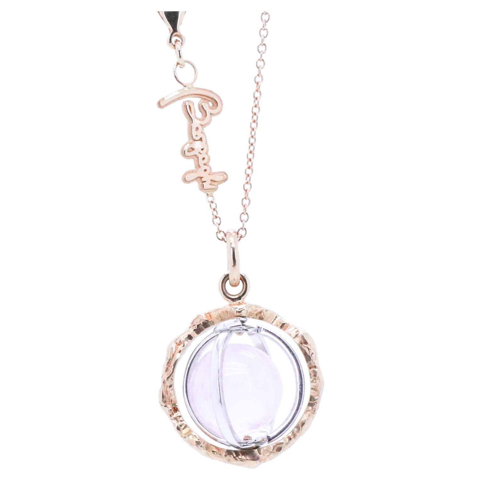 Collana Looping con gemme mutevoli in oro 18k Made in Italy al quarzo rosa in vendita
