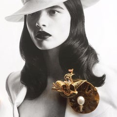 One Off Brooch Handmade & High Upcycling Fossil Gold Plated Bronze Vintage Pearl