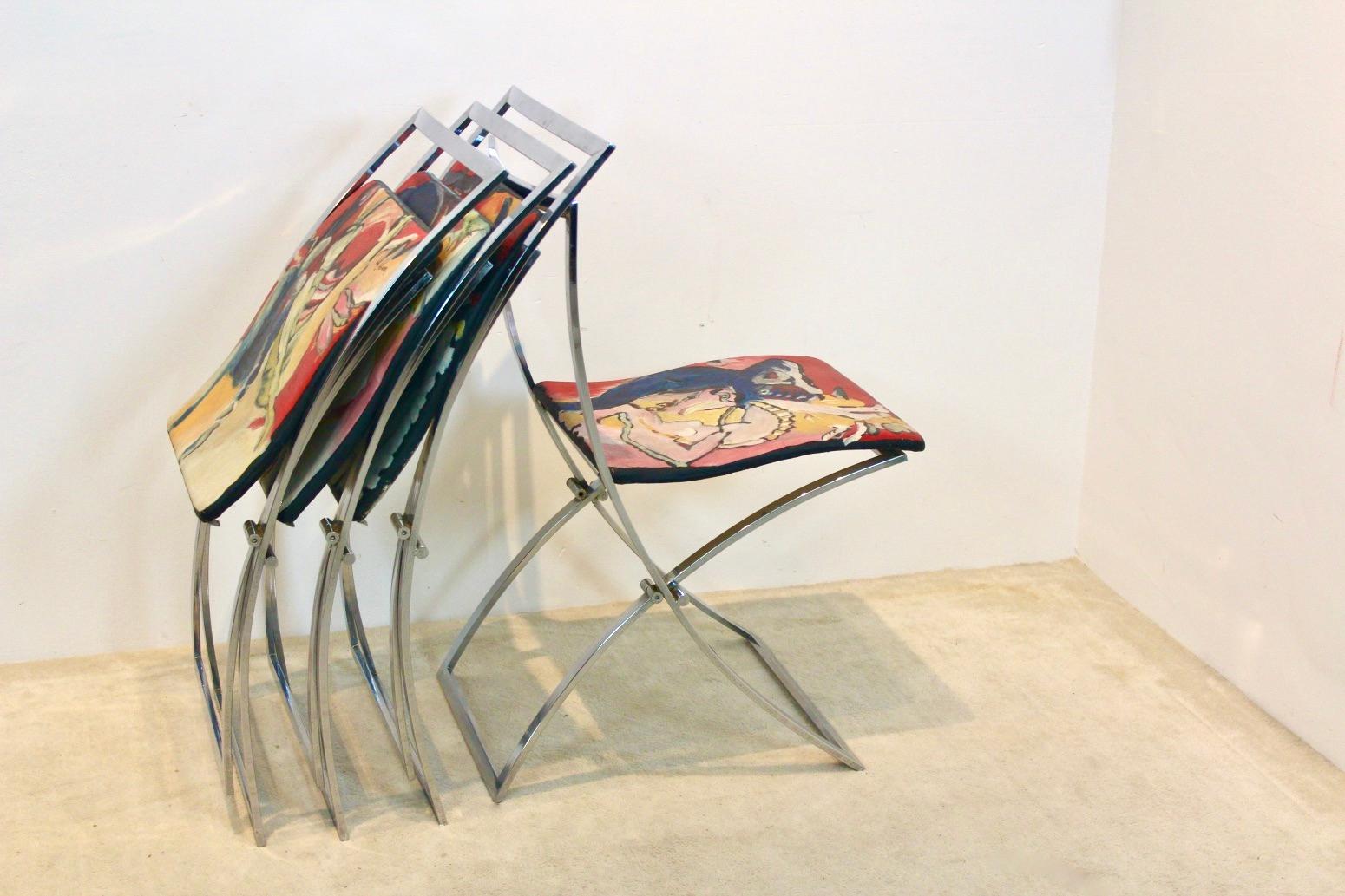 Ensemble de quatre chaises de salle à manger Luisa peintes à la main par Marcello Cuneo en vente 5