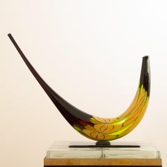 One off Lino Tagliapietra style signed sculpture Murano black-yellow in stock