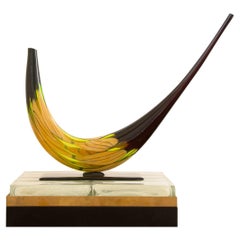 One off Lino Tagliapietra style signed sculpture Murano black-yellow  in stock