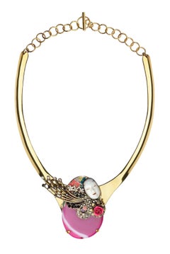 One Off Necklace. High Upcycling. Quartz, Gold Plated Bronze & Vintage Pieces.