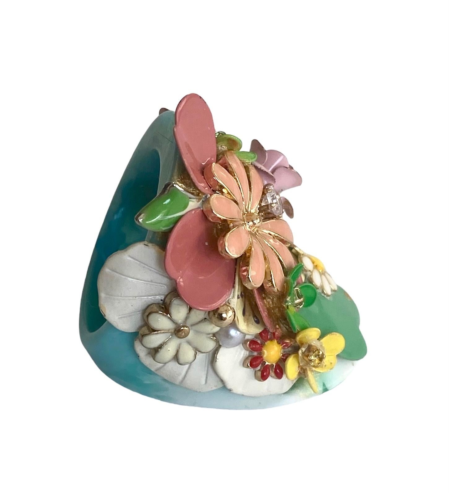 Artisan One Off Ring. Handmade & High Upcycling. Resin, Crystal & Vintage Pieces. 20mm. For Sale