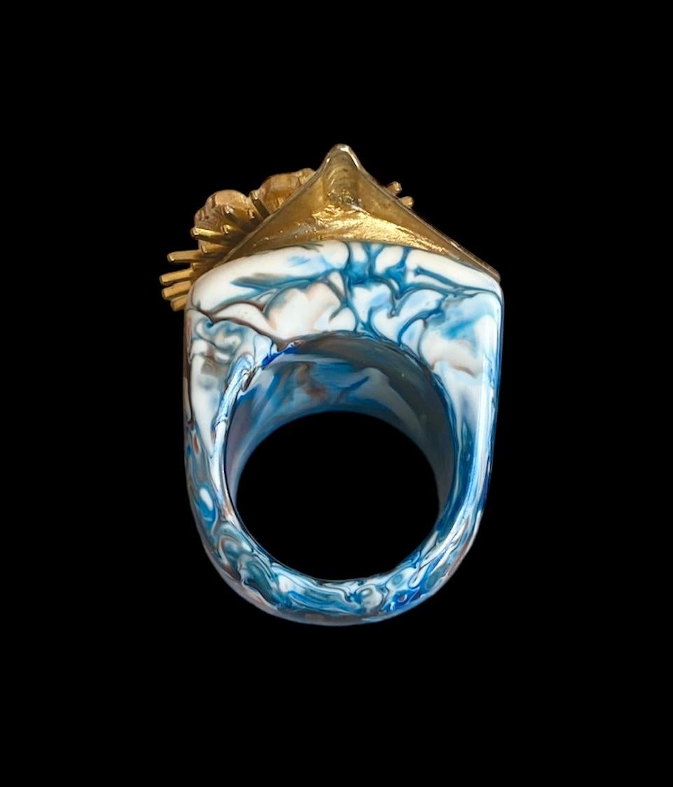 One Off Ring. Handmade & High Upcycling. Resin, Crystal & Vintage Pieces. 18mm. For Sale 5