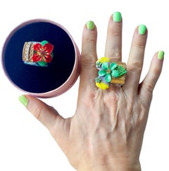 One Off Ring. Handmade & High Upcycling. Resin, Crystal & Vintage Pieces. 18mm.