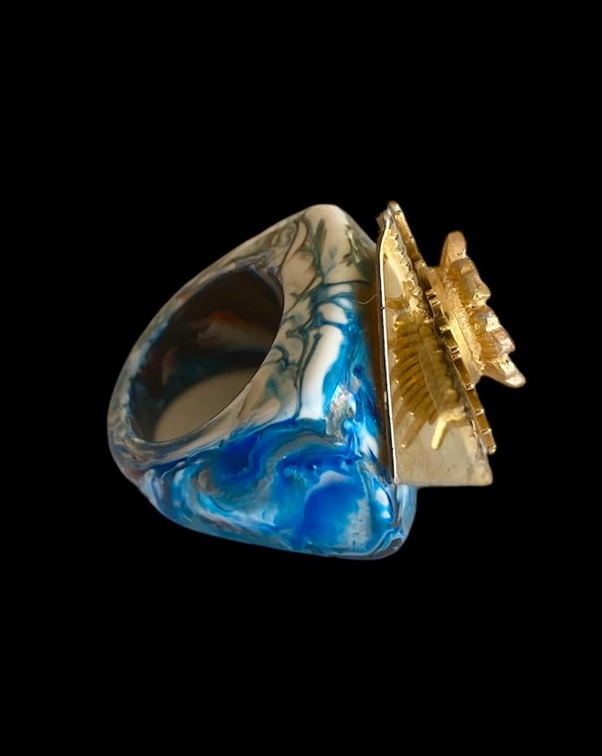One Off Ring. Handmade & High Upcycling. Resin, Crystal & Vintage Pieces. 18mm. For Sale 3
