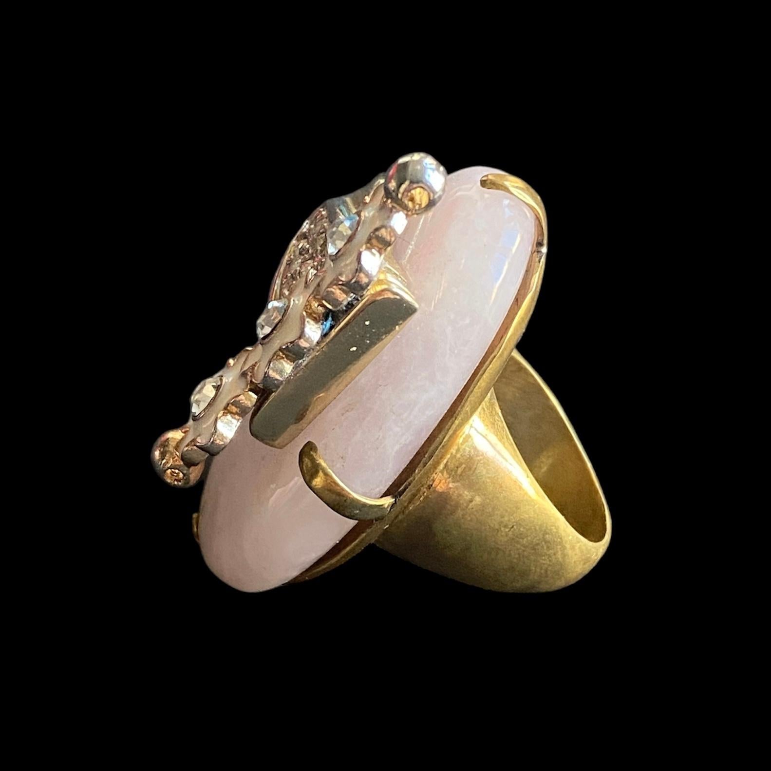 One Off Ring. High Upcycling. Quartz, Gold Plated Bronze & Vintage Elements. For Sale 4