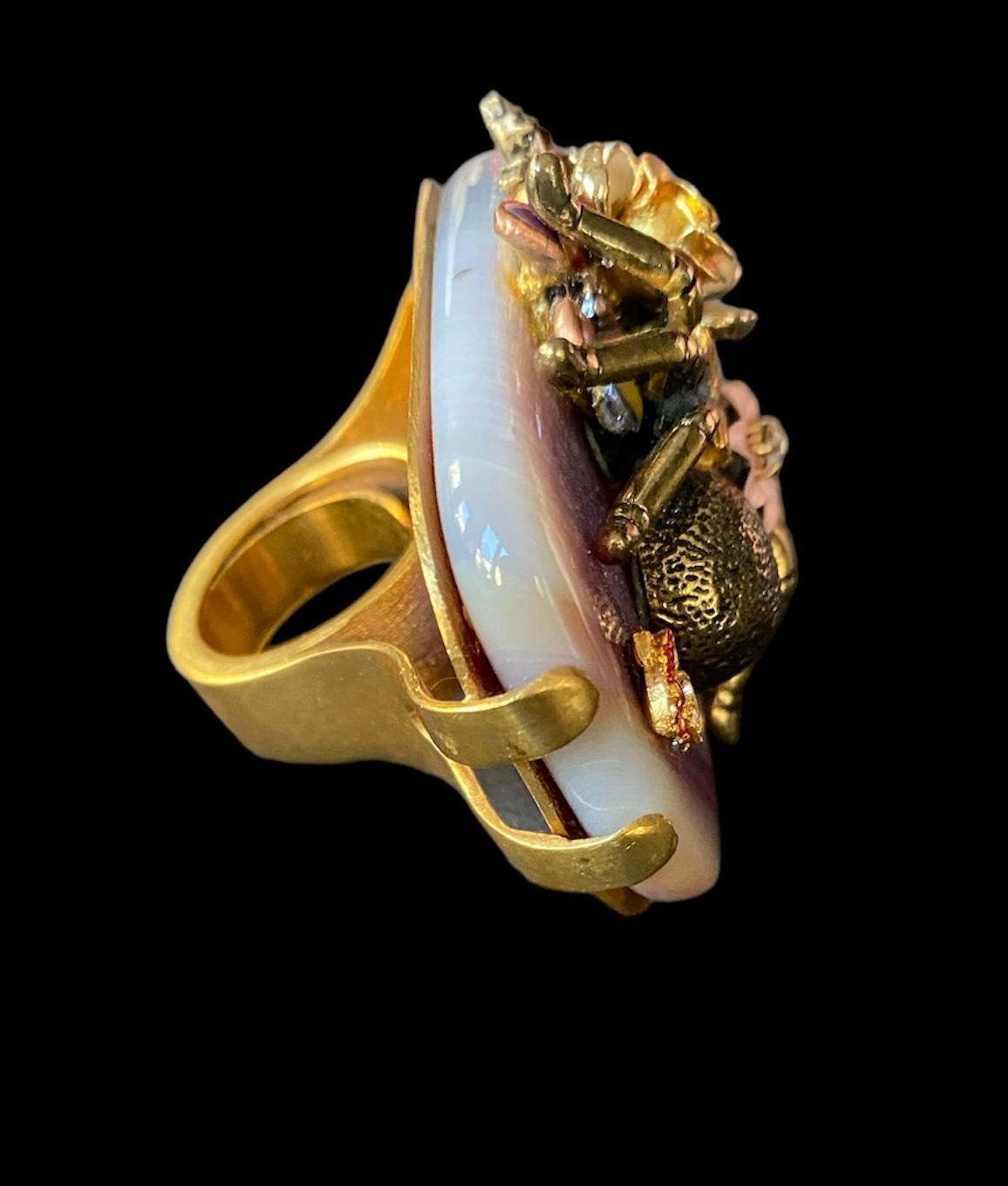 One Off Ring. High Upcycling. Quartz, Gold Plated Bronze & Vintage Elements. For Sale 4