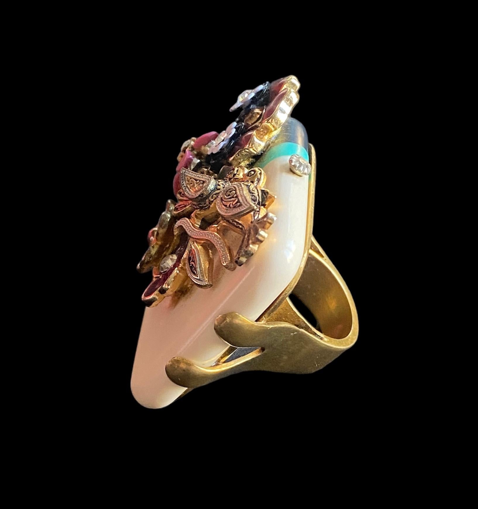 One Off Ring. High Upcycling. Resin, Gold Plated Bronze & Vintage Elements. For Sale 6