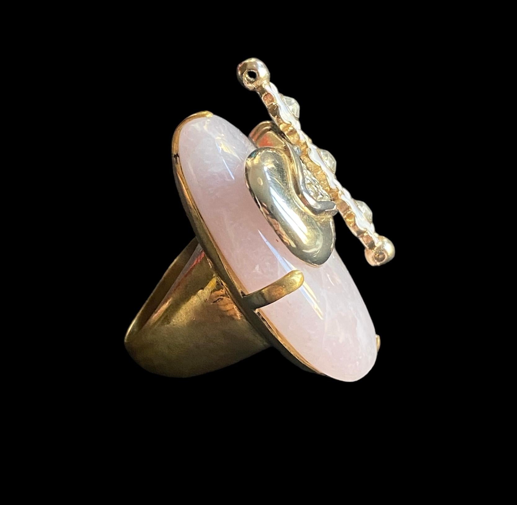 One Off Ring. High Upcycling. Quartz, Gold Plated Bronze & Vintage Elements. For Sale 5