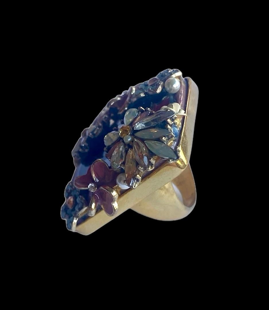 One Off Ring. High Upcycling. Quartz, Gold Plated Bronze & Vintage Elements. For Sale 5