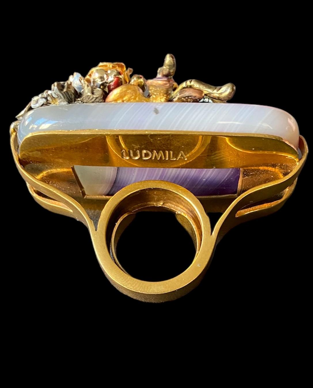 One Off Ring. High Upcycling. Quartz, Gold Plated Bronze & Vintage Elements. For Sale 6