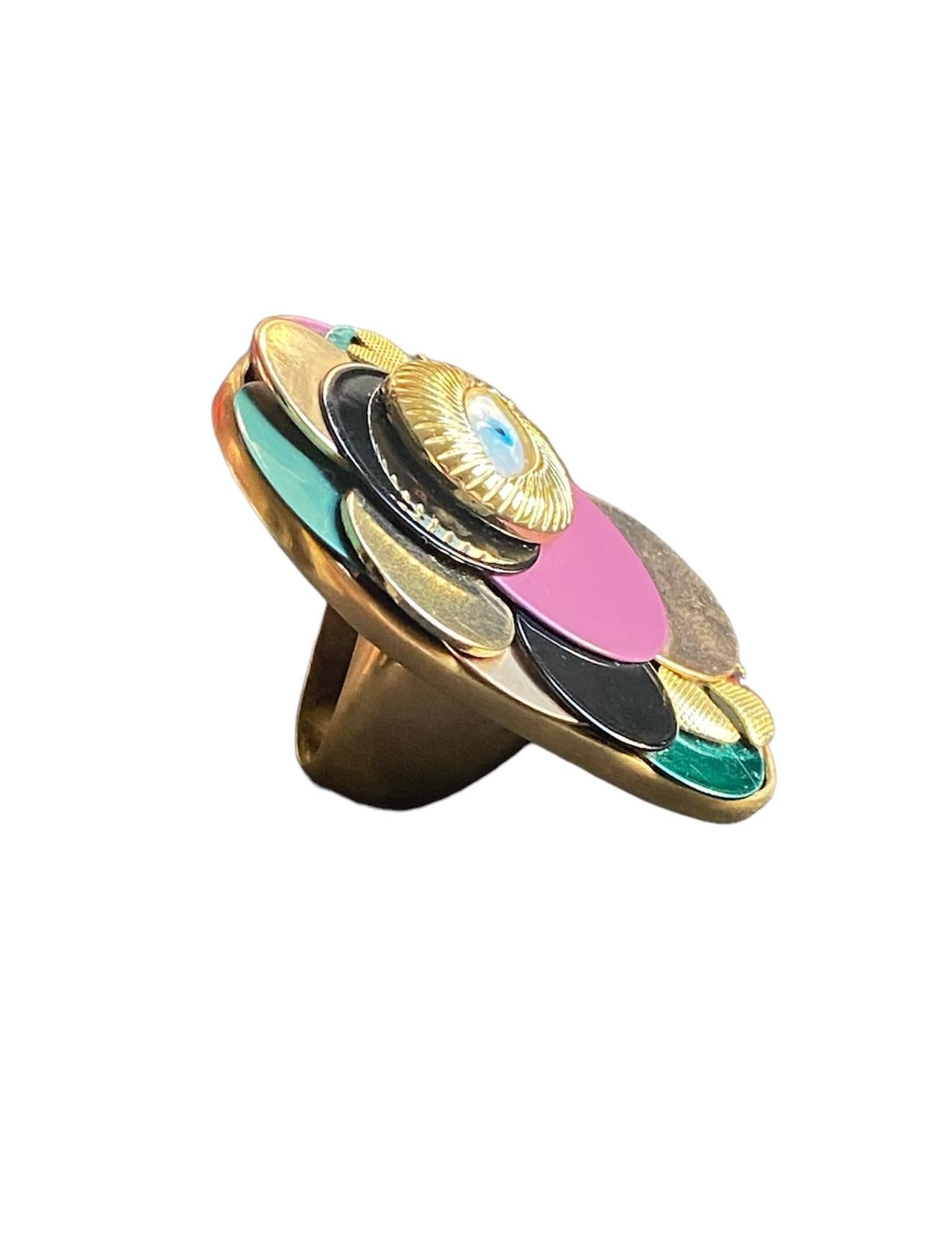 Artisan One Off Ring. High Upcycling. Gold Plated Bronze & Vintage Elements. For Sale