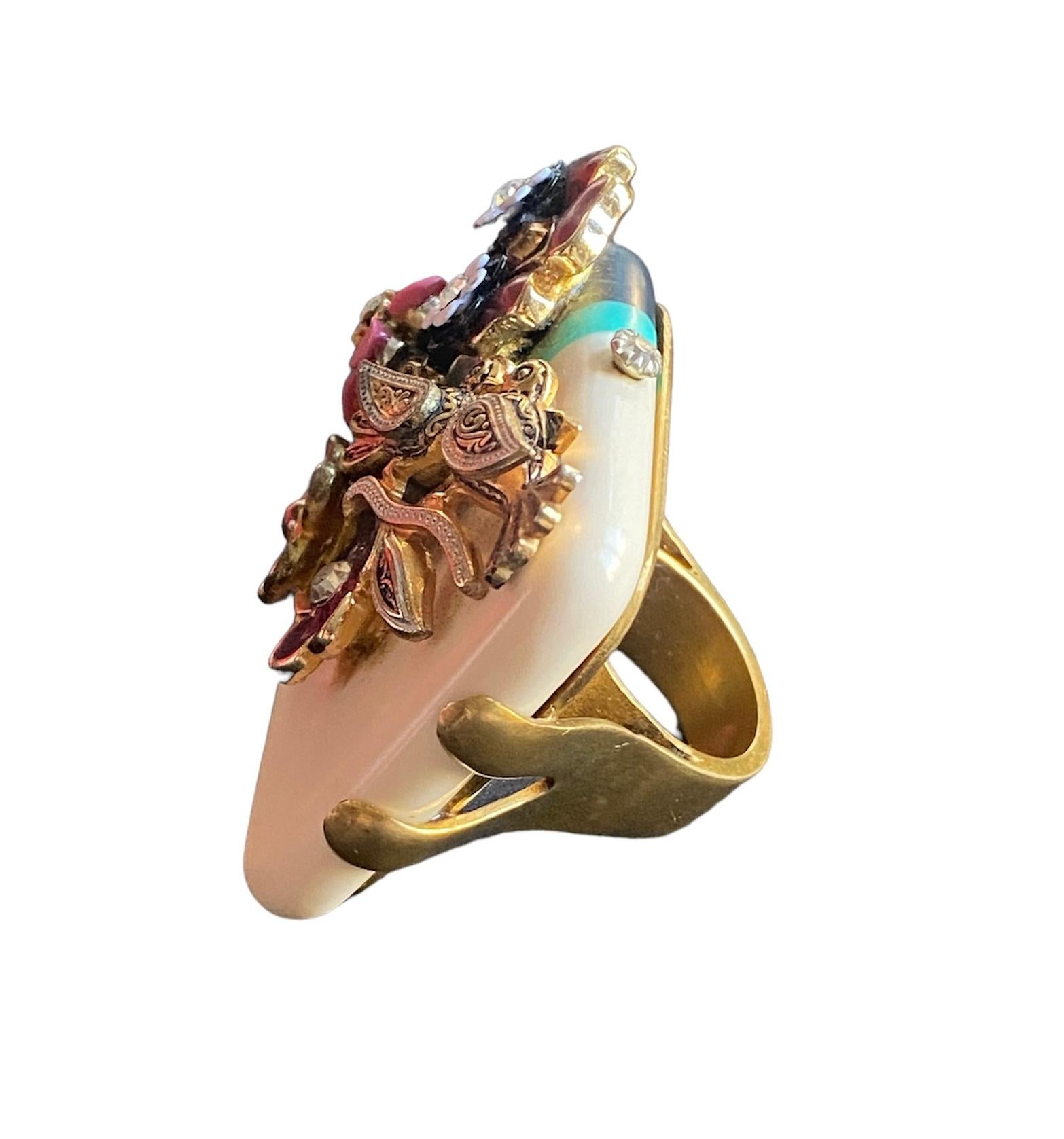 Artisan One Off Ring. High Upcycling. Resin, Gold Plated Bronze & Vintage Elements. For Sale