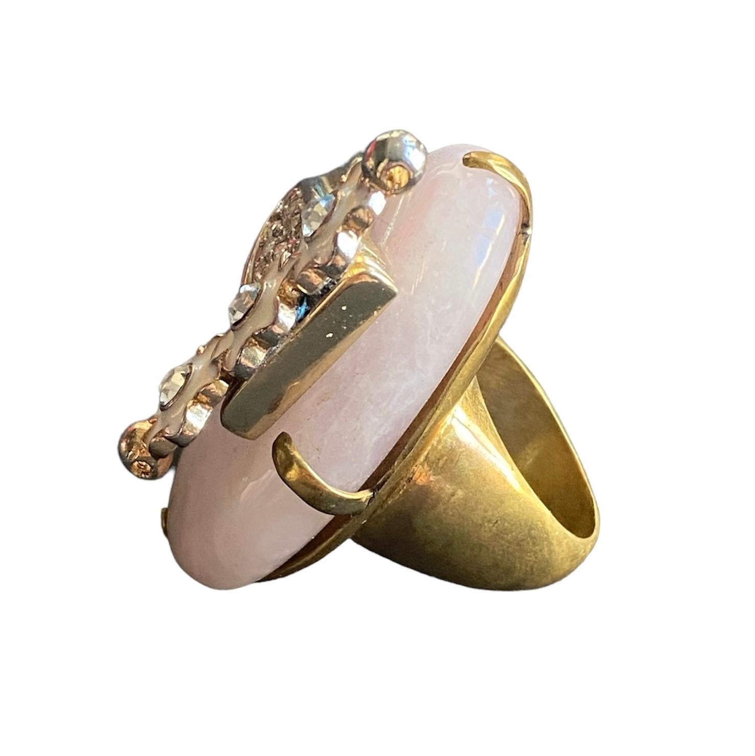 Artisan One Off Ring. High Upcycling. Quartz, Gold Plated Bronze & Vintage Elements. For Sale