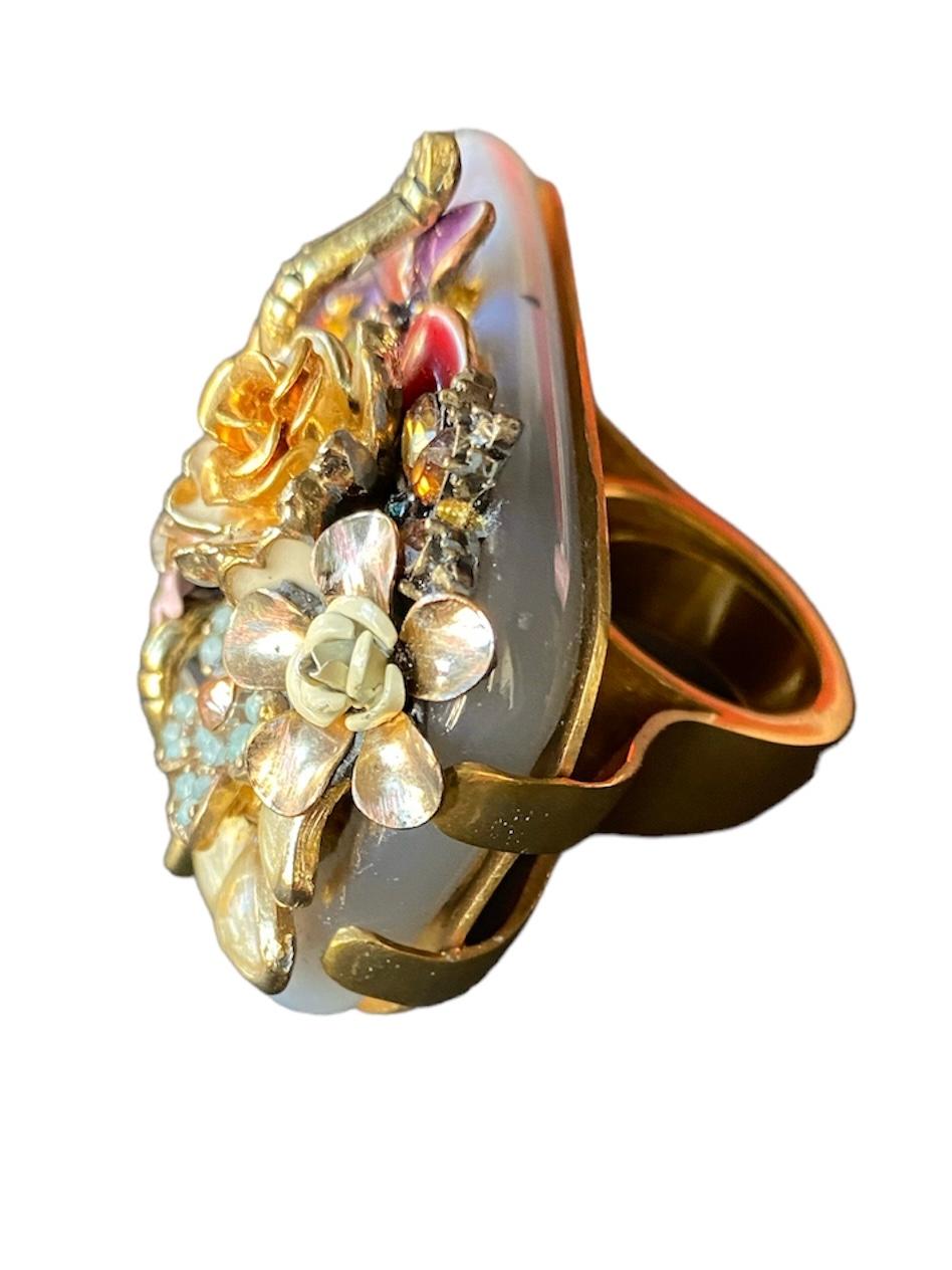Artisan One Off Ring. High Upcycling. Quartz, Gold Plated Bronze & Vintage Elements. For Sale