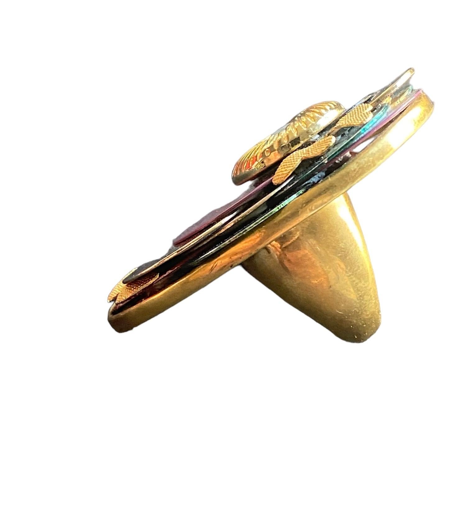 Baguette Cut One Off Ring. High Upcycling. Gold Plated Bronze & Vintage Elements. For Sale