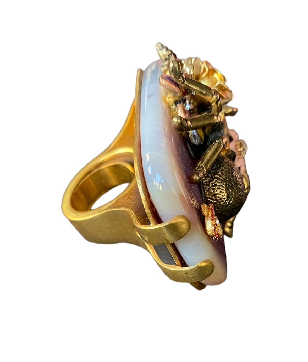 Baguette Cut One Off Ring. High Upcycling. Quartz, Gold Plated Bronze & Vintage Elements. For Sale