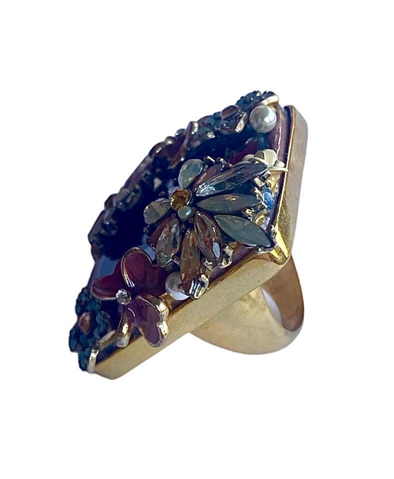 Baguette Cut One Off Ring. High Upcycling. Quartz, Gold Plated Bronze & Vintage Elements. For Sale
