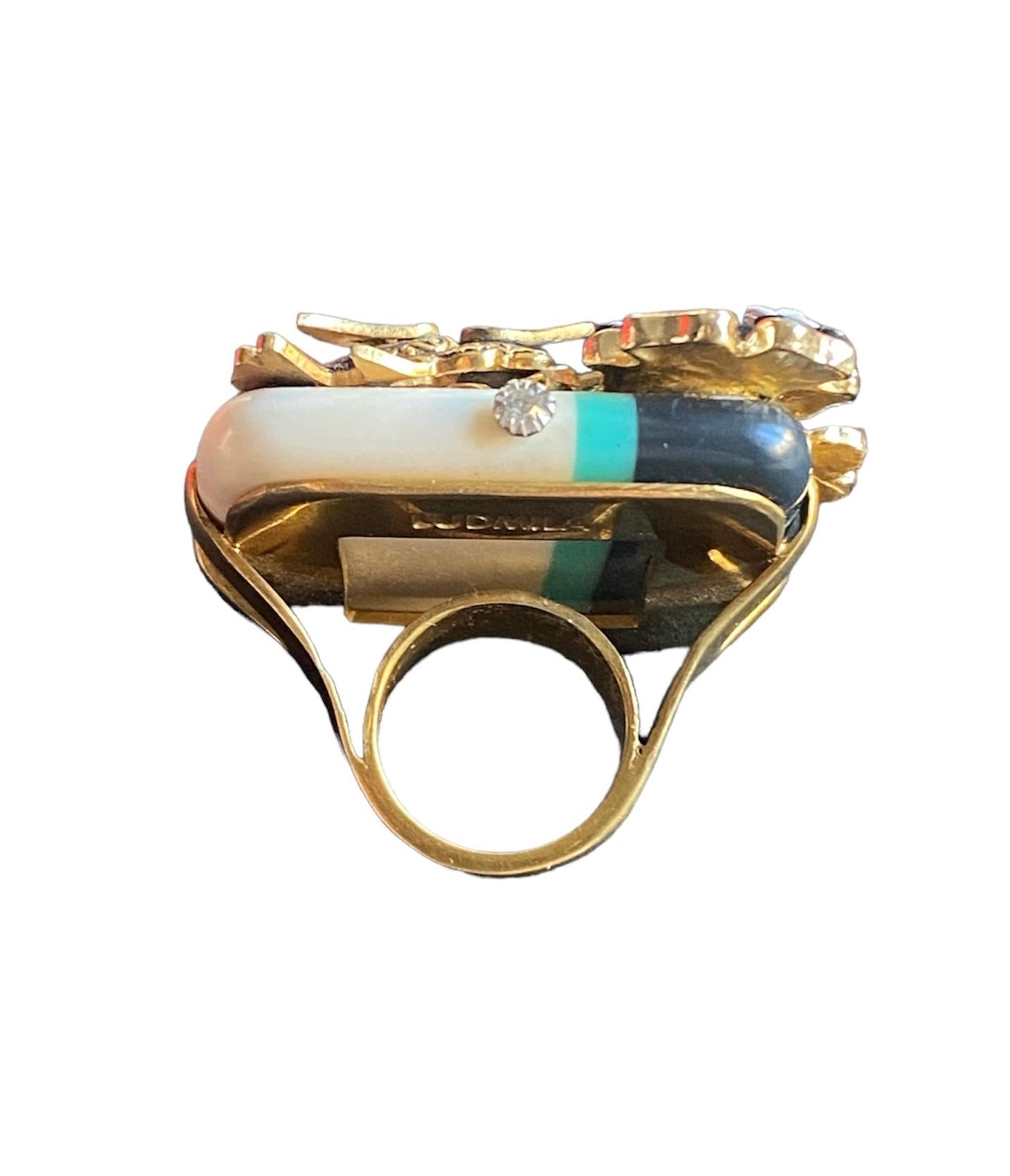 Women's One Off Ring. High Upcycling. Resin, Gold Plated Bronze & Vintage Elements. For Sale
