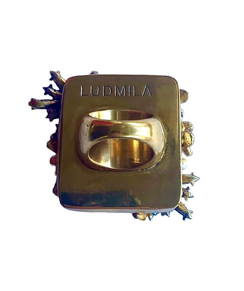 Women's One Off Ring. High Upcycling. Quartz, Gold Plated Bronze & Vintage Elements. For Sale