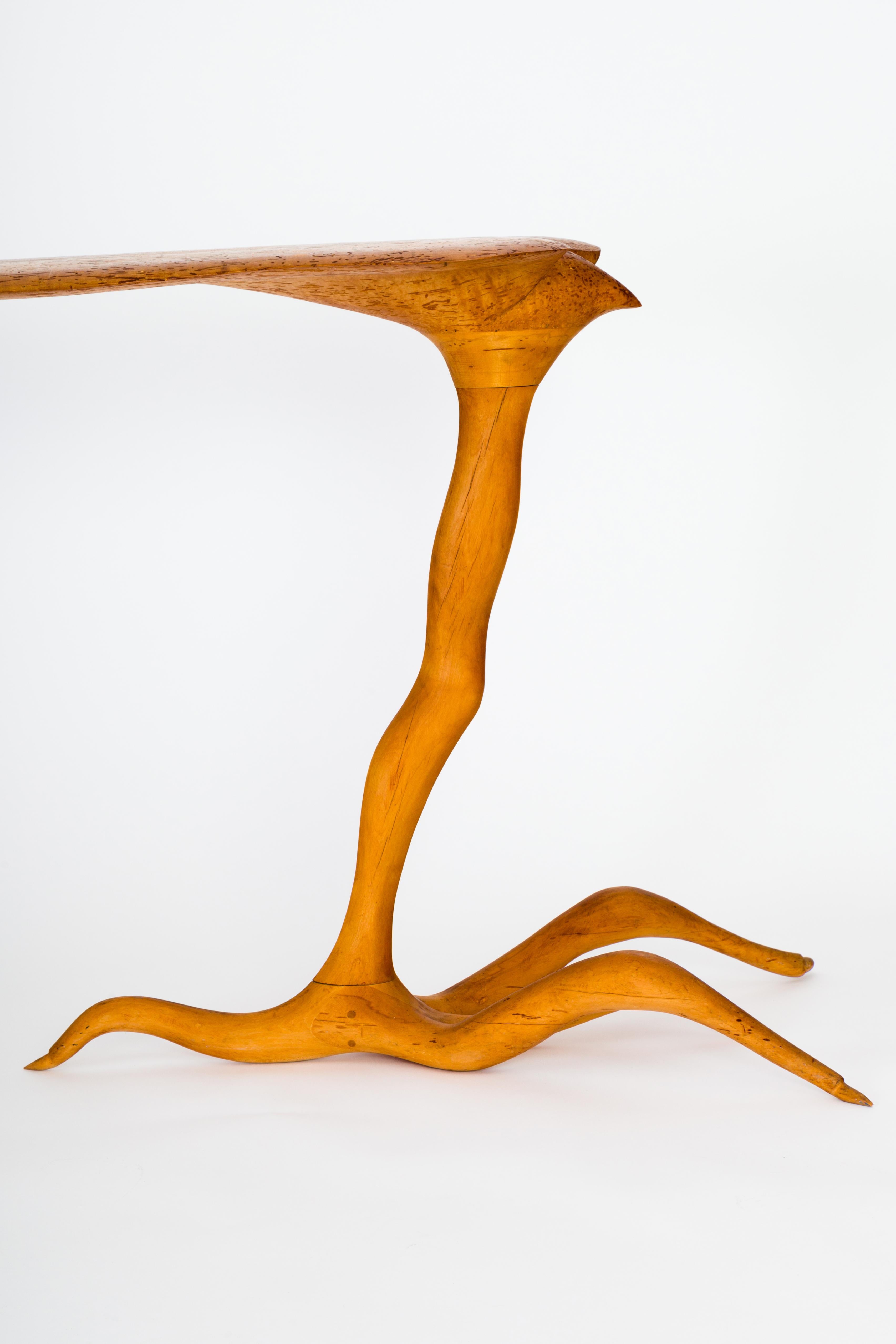 Hand-Carved One-Off American Studio Surreal Console Table in Maple by Andrew J Willner, 1976 For Sale