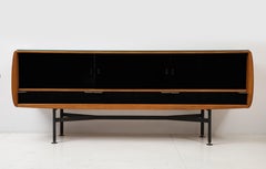Unique Sideboard Credenza Black Glass & Ash by Roger Landault, France 1950's