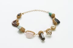 One-Off Various Semi-Precious Stones Pearl in 14 Krt Gold F Yellow Gold Necklace