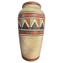 One-off West Germany Oversized Display Vase Sgraffito by Bay Ceramic
