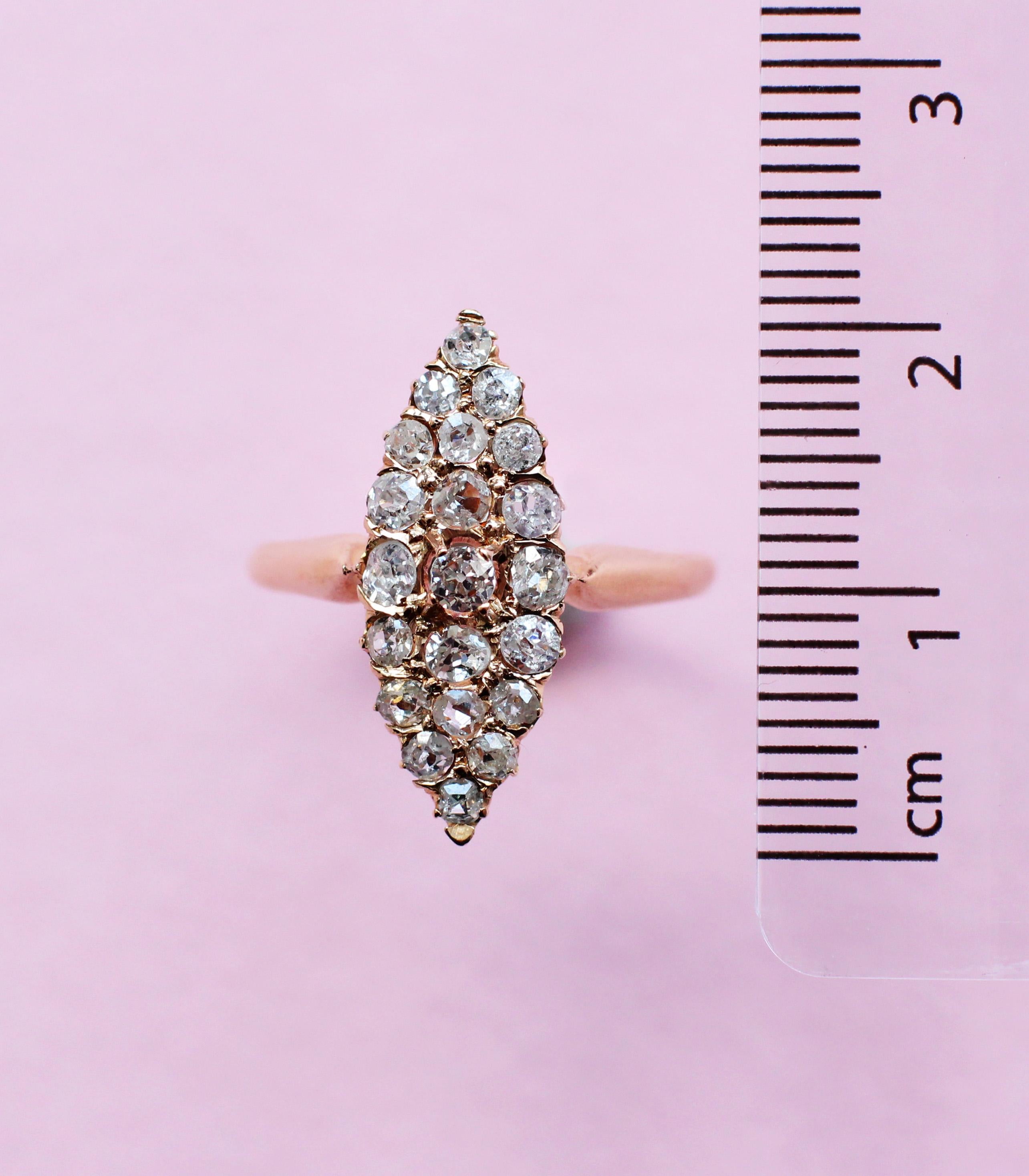 Round Cut White Diamond Vintage-Style Navette Cluster Ring For Sale