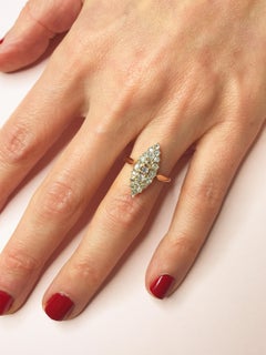 White Diamond Vintage-Style Navette Cluster Ring
