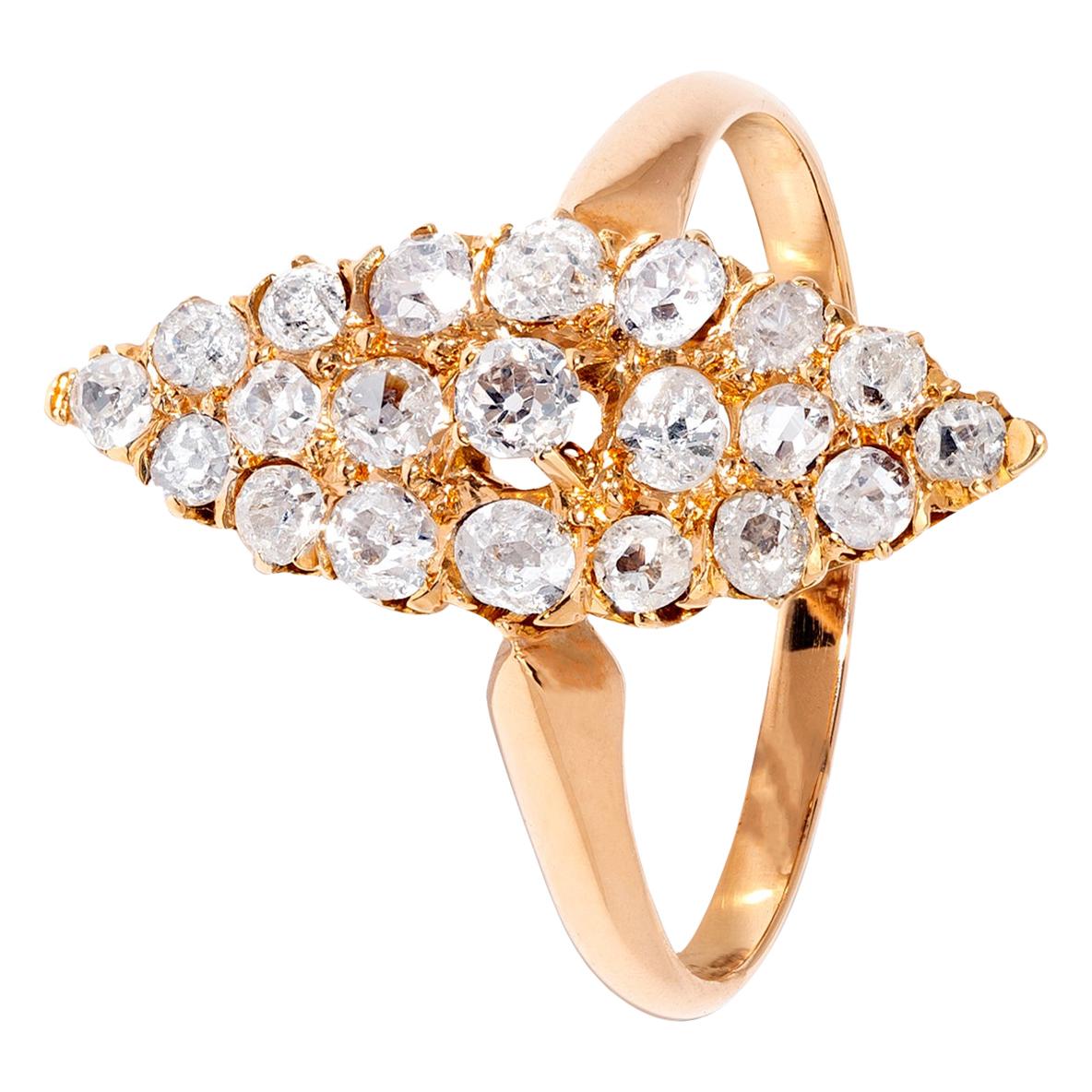 Navette Cluster-Ring mit weißen Diamanten im Vintage-Stil im Angebot