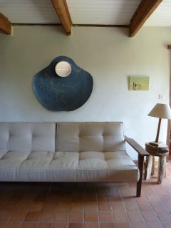 One on a Kind Artist’s Blue Leather Mirror, France, 2018