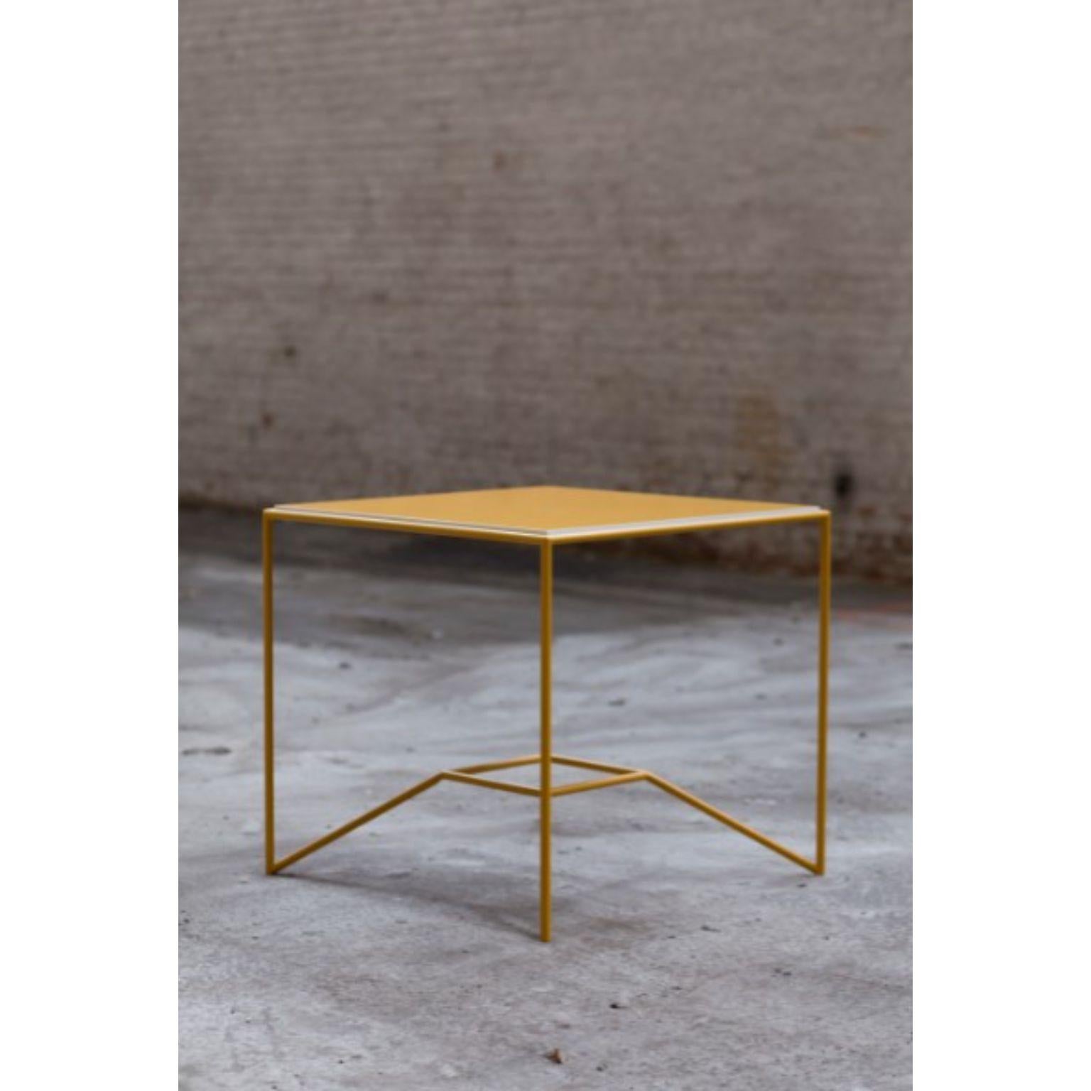 One on one yellow coffee table by Maria Scarpulla
Dimensions: D 80 x W 80 x H 75 cm
Materials: Lacquered steel and a lacquered sustainable eco mdf/zf wood.
Available in different colours.

Quiet conversation, Talking to myself, With you, Têtê à