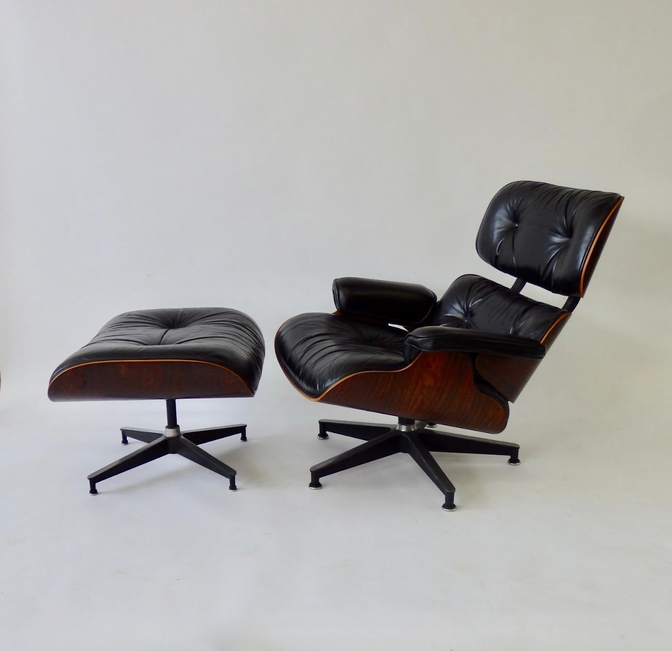 One Owner Estate Charles and Ray Eames Black Leather Lounge Chair with Ottoman 4