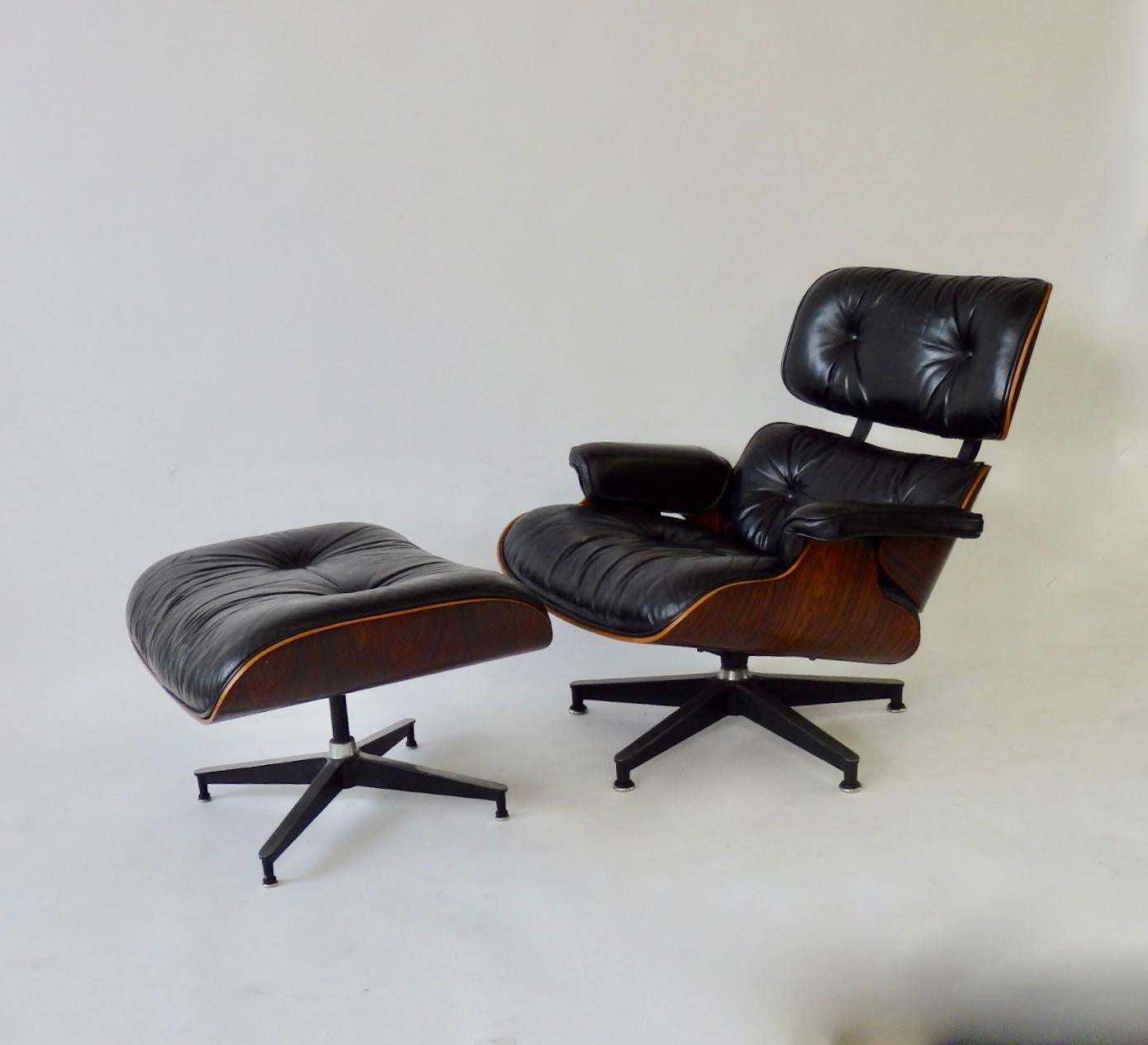 One Owner Estate Charles and Ray Eames Black Leather Lounge Chair with Ottoman 5