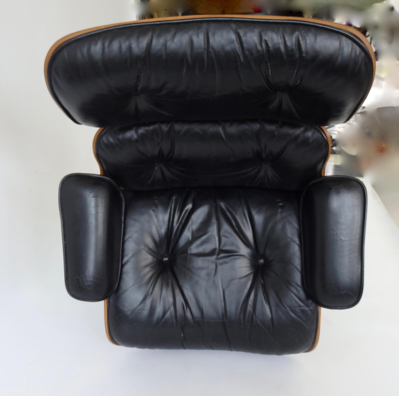 One Owner Estate Charles and Ray Eames Black Leather Lounge Chair with Ottoman 6