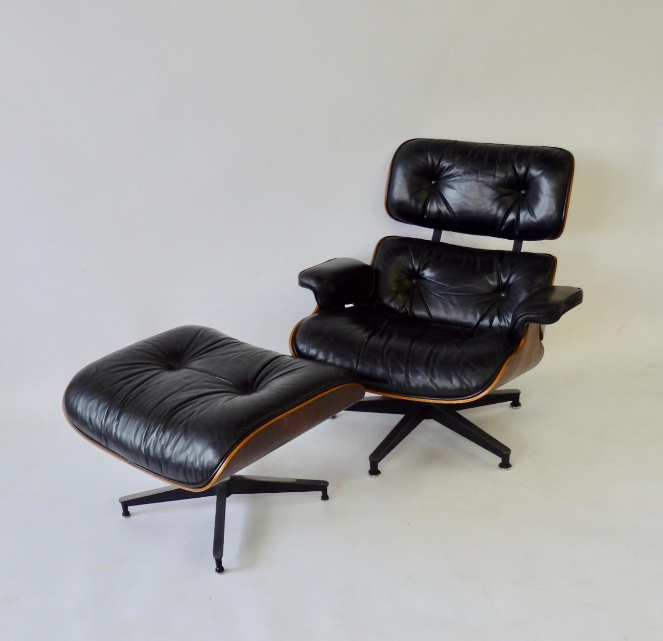 One Owner Estate Charles and Ray Eames Black Leather Lounge Chair with Ottoman 8