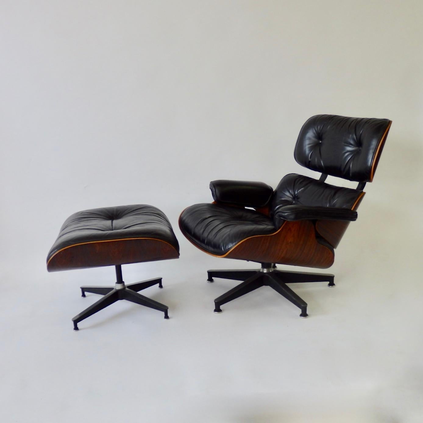 Mid-Century Modern One Owner Estate Charles and Ray Eames Black Leather Lounge Chair with Ottoman