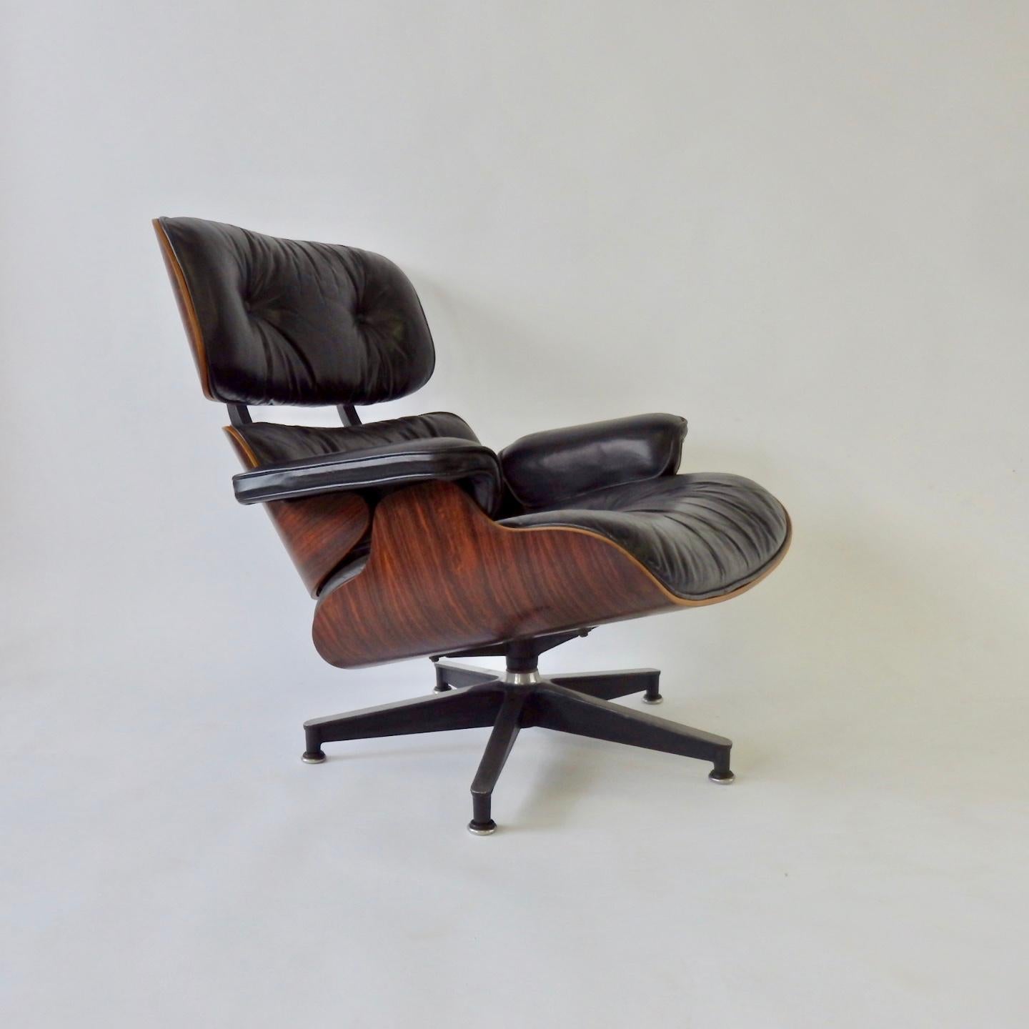 American One Owner Estate Charles and Ray Eames Black Leather Lounge Chair with Ottoman