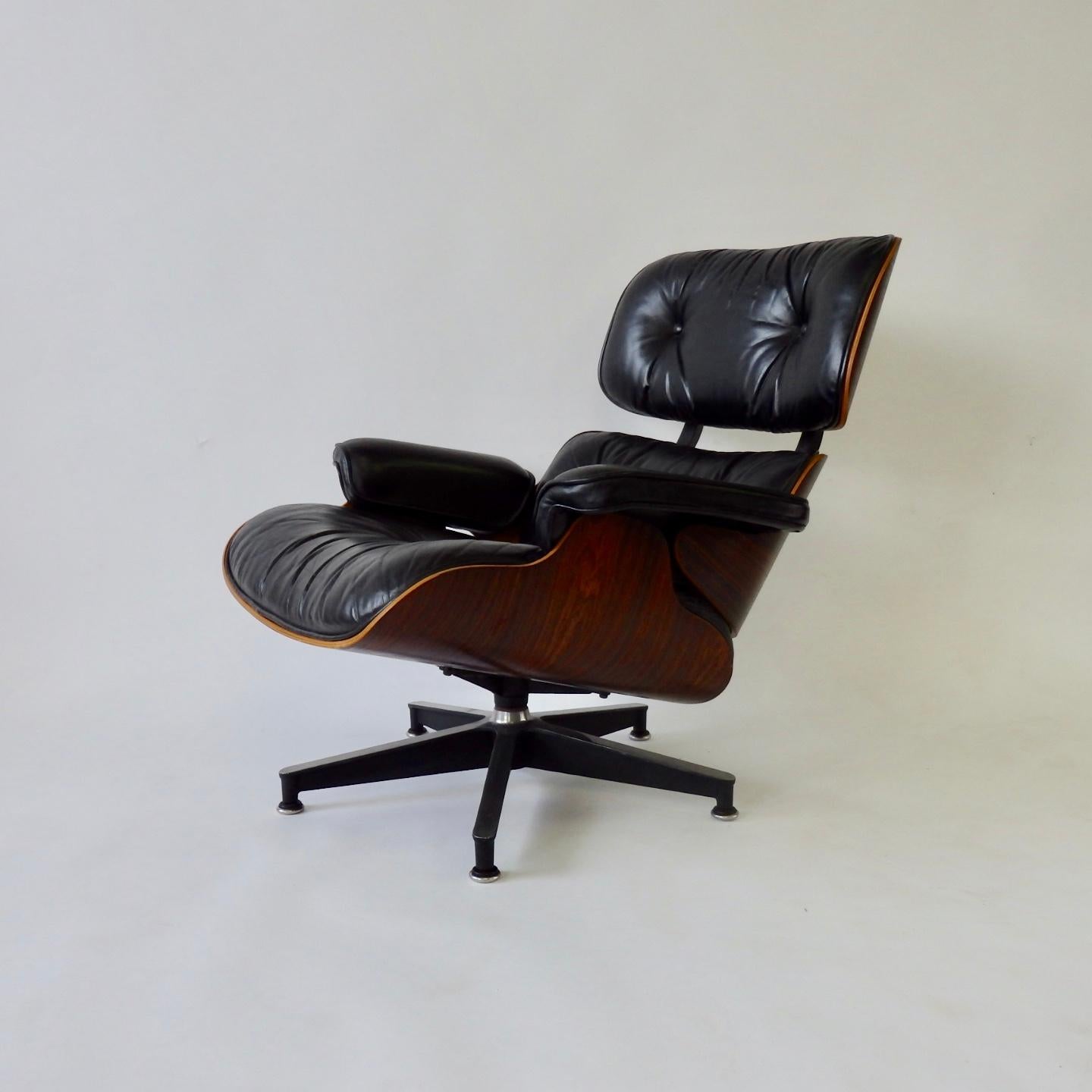 20th Century One Owner Estate Charles and Ray Eames Black Leather Lounge Chair with Ottoman