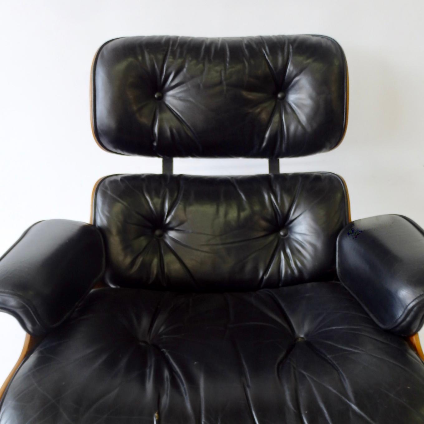 One Owner Estate Charles and Ray Eames Black Leather Lounge Chair with Ottoman 1