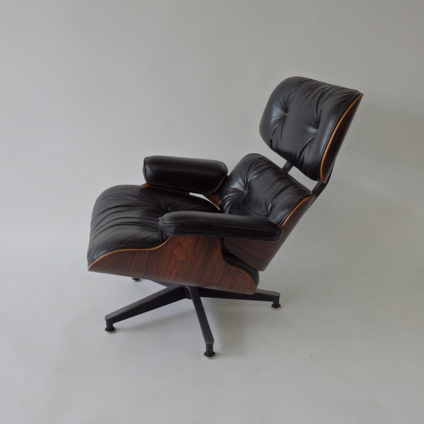 One Owner Estate Charles and Ray Eames Black Leather Lounge Chair with Ottoman 2