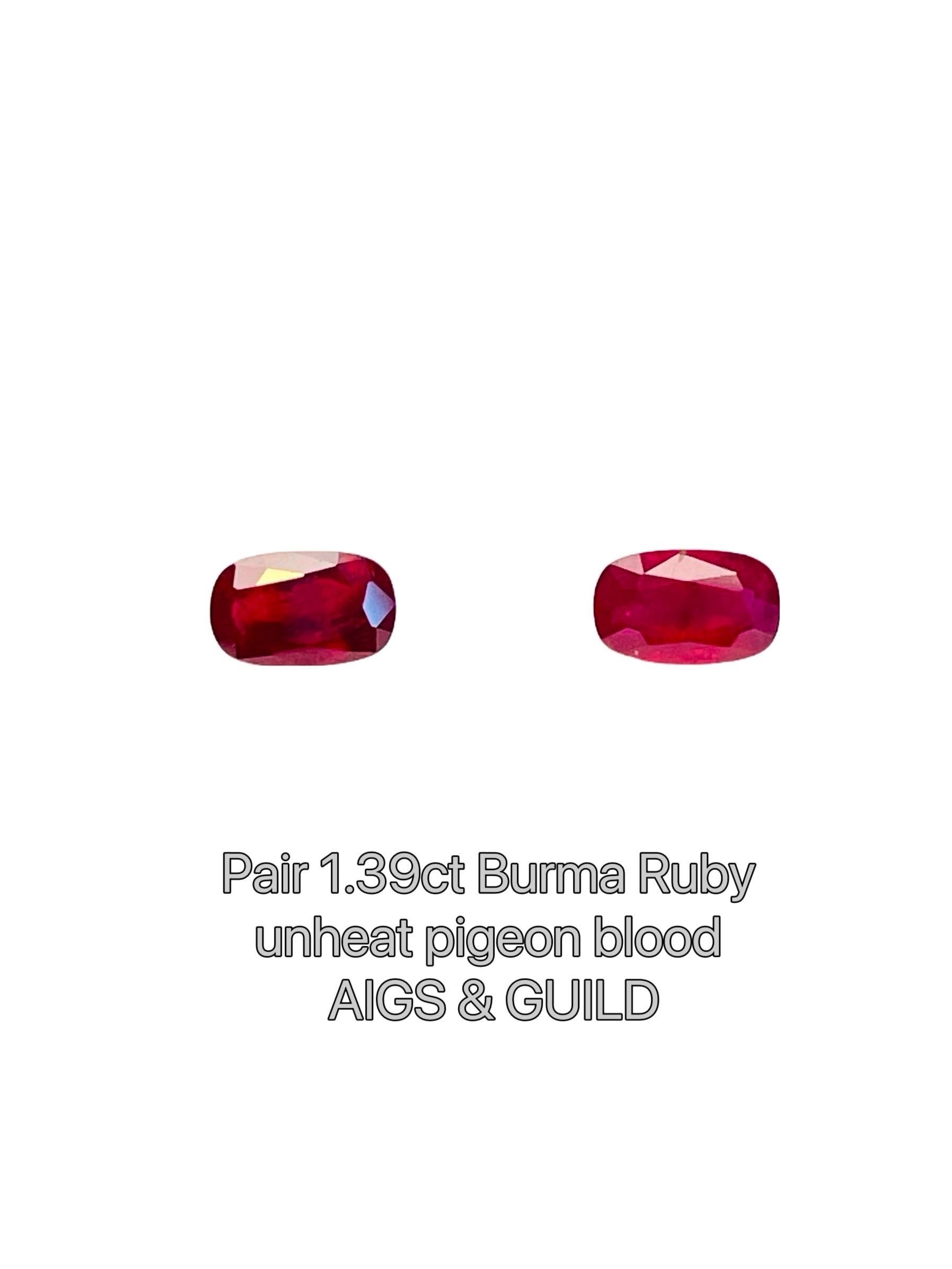 1.39 Karat burma-Rubin Unerhitzter Taubenblut AIGS GUILD Zertifikat für Damen oder Herren