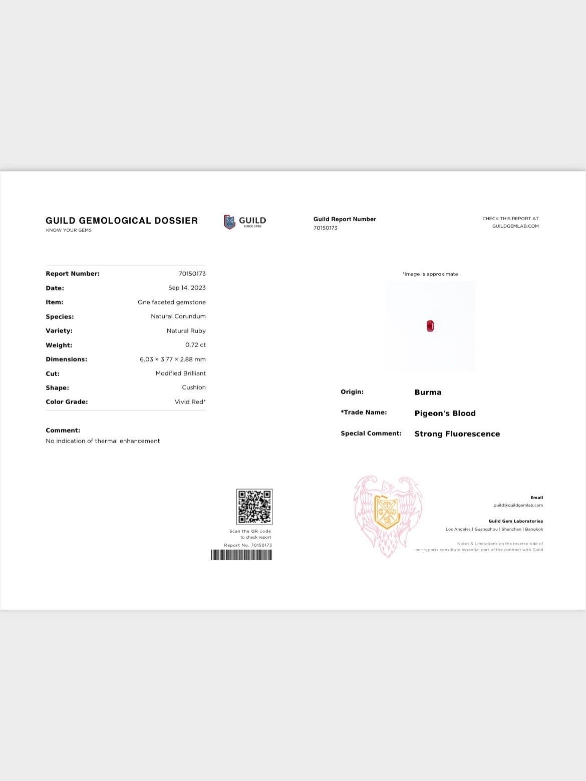1.39 Karat burma-Rubin Unerhitzter Taubenblut AIGS GUILD Zertifikat 1
